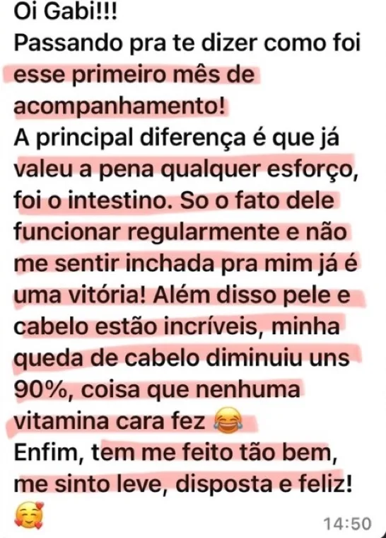 Aluna conta que o intestino funcionou e a queda de cabelo diminuiu