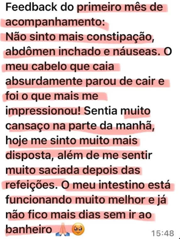 Paciente conta que o intestino melhorou e a queda de cabelo parou