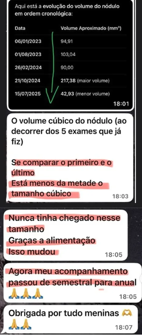 Exame de nódulo antes e depois
